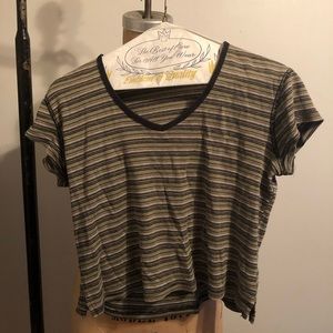Green Striped Crop V-Neck